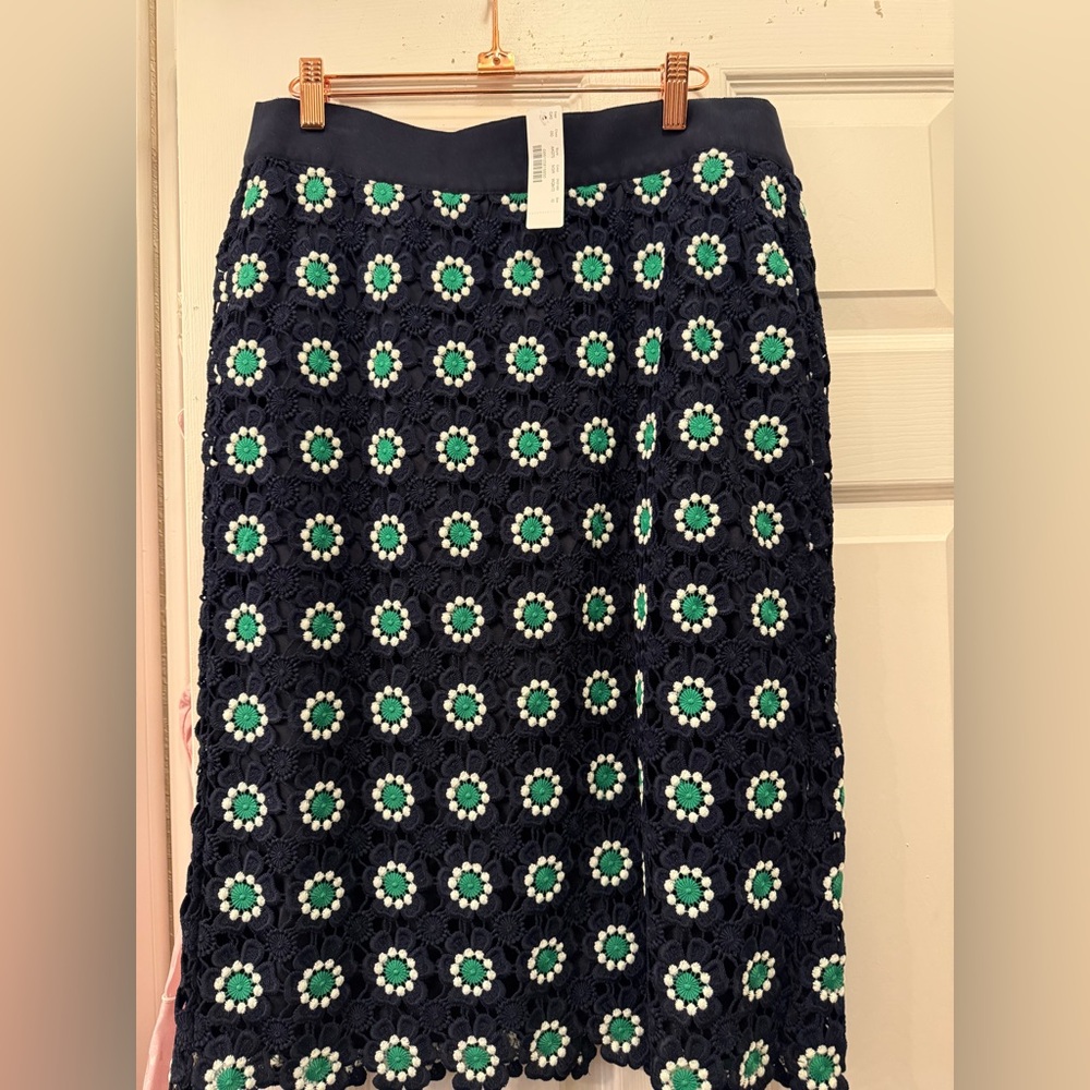J Crew Green and White Embellished Pencil Skirt